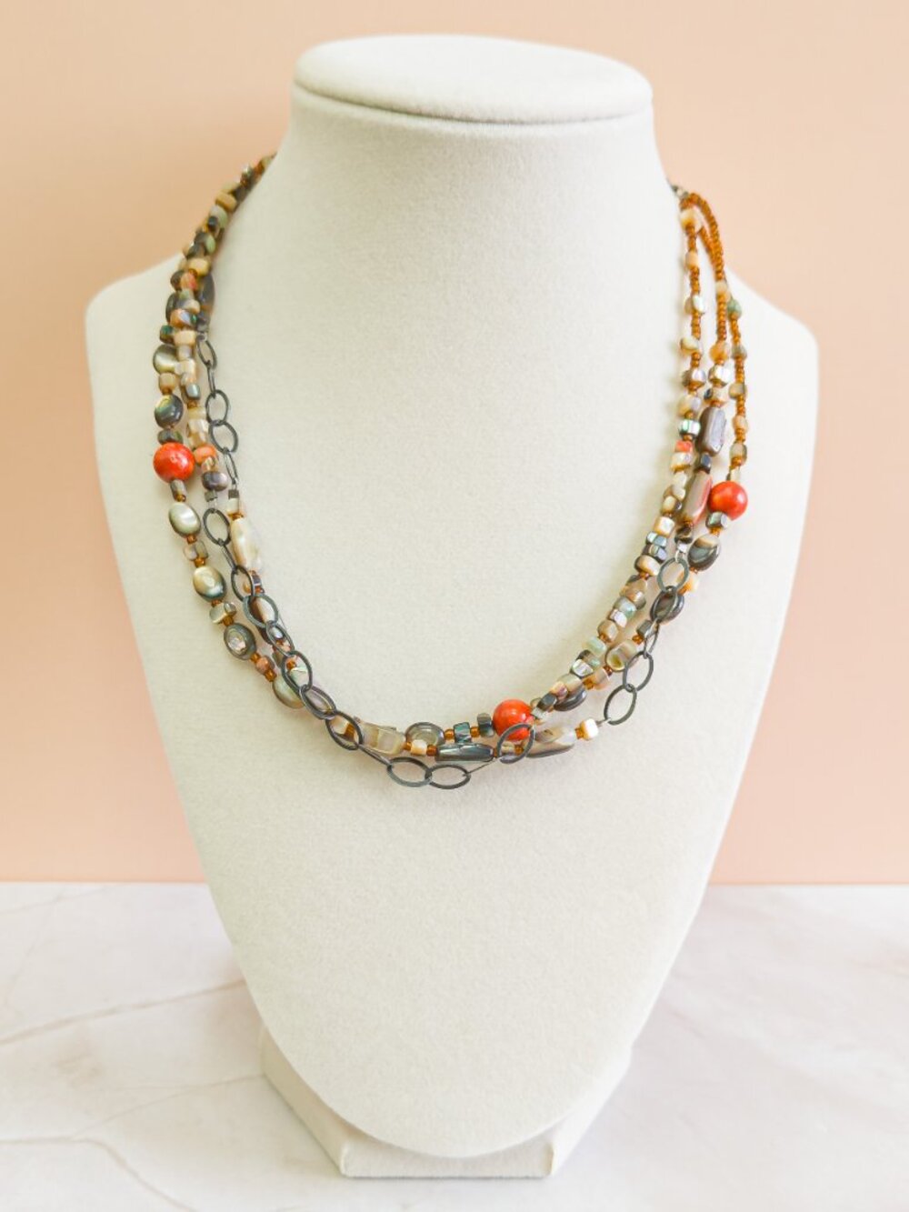 Silpada "Fiesta Fun" Layered Coral, Shell & Sterling Necklace